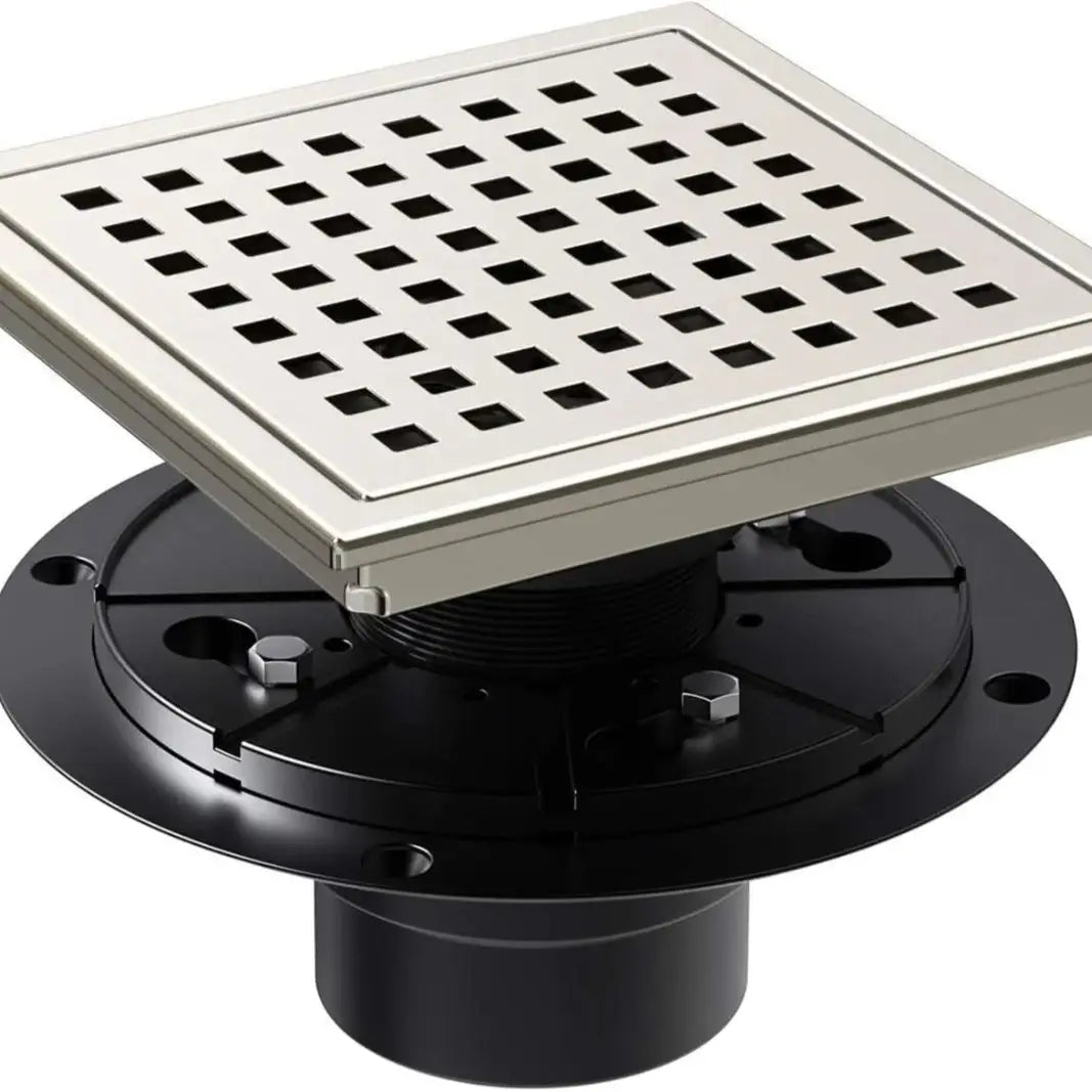 6 Inch Square Shower Drain, Stainless Steel cUPC Certified with Hair Strainer