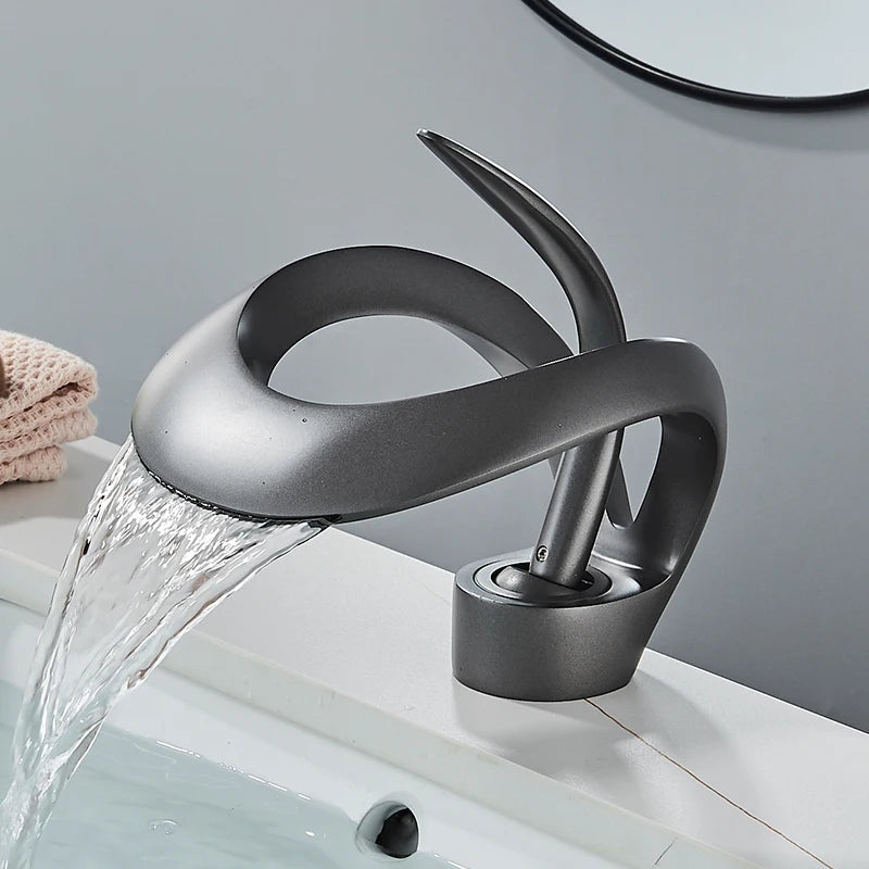 Waterfall Basin Faucet Single Handle Solid Brass