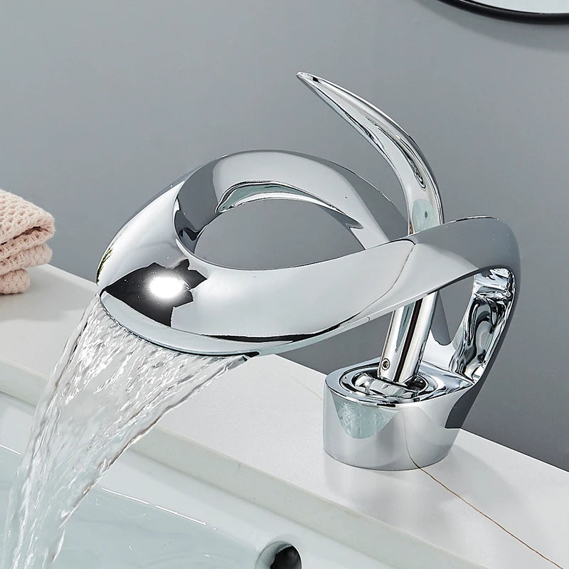 Waterfall Basin Faucet Single Handle Solid Brass