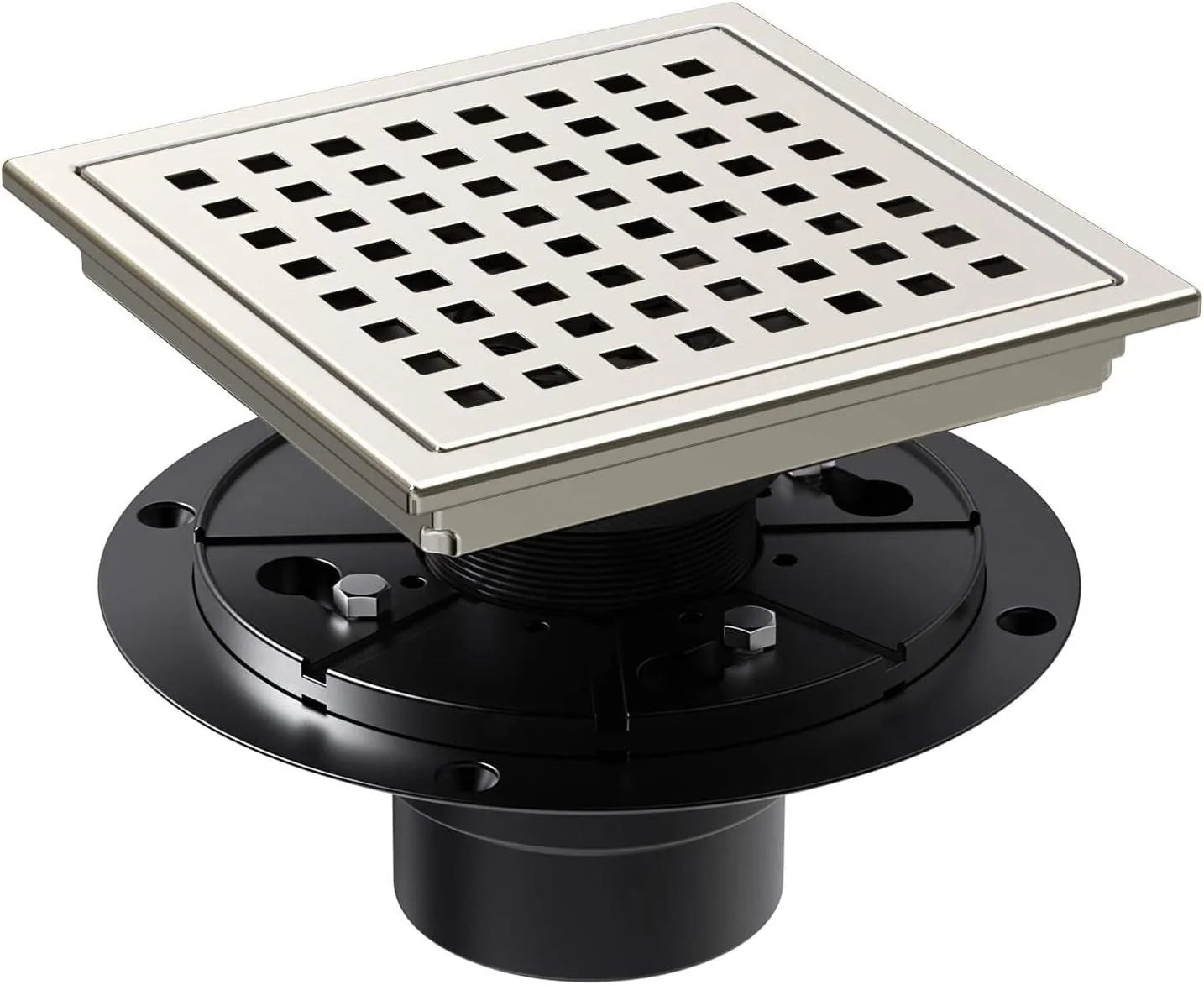 6 Inch Square Shower Drain, Stainless Steel cUPC Certified with Hair Strainer