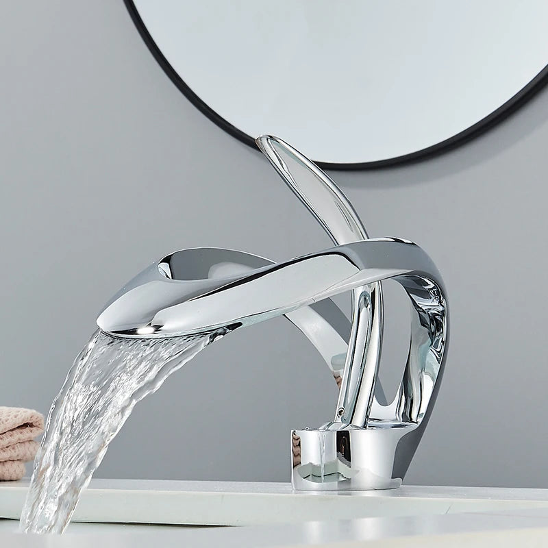 Waterfall Basin Faucet Single Handle Solid Brass