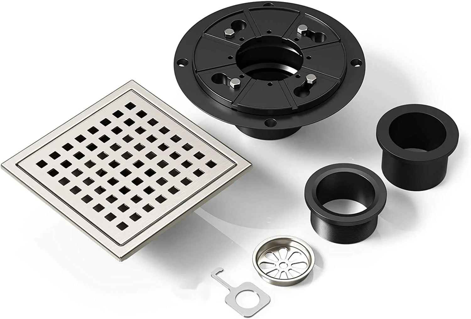 6 Inch Square Shower Drain, Stainless Steel cUPC Certified with Hair Strainer