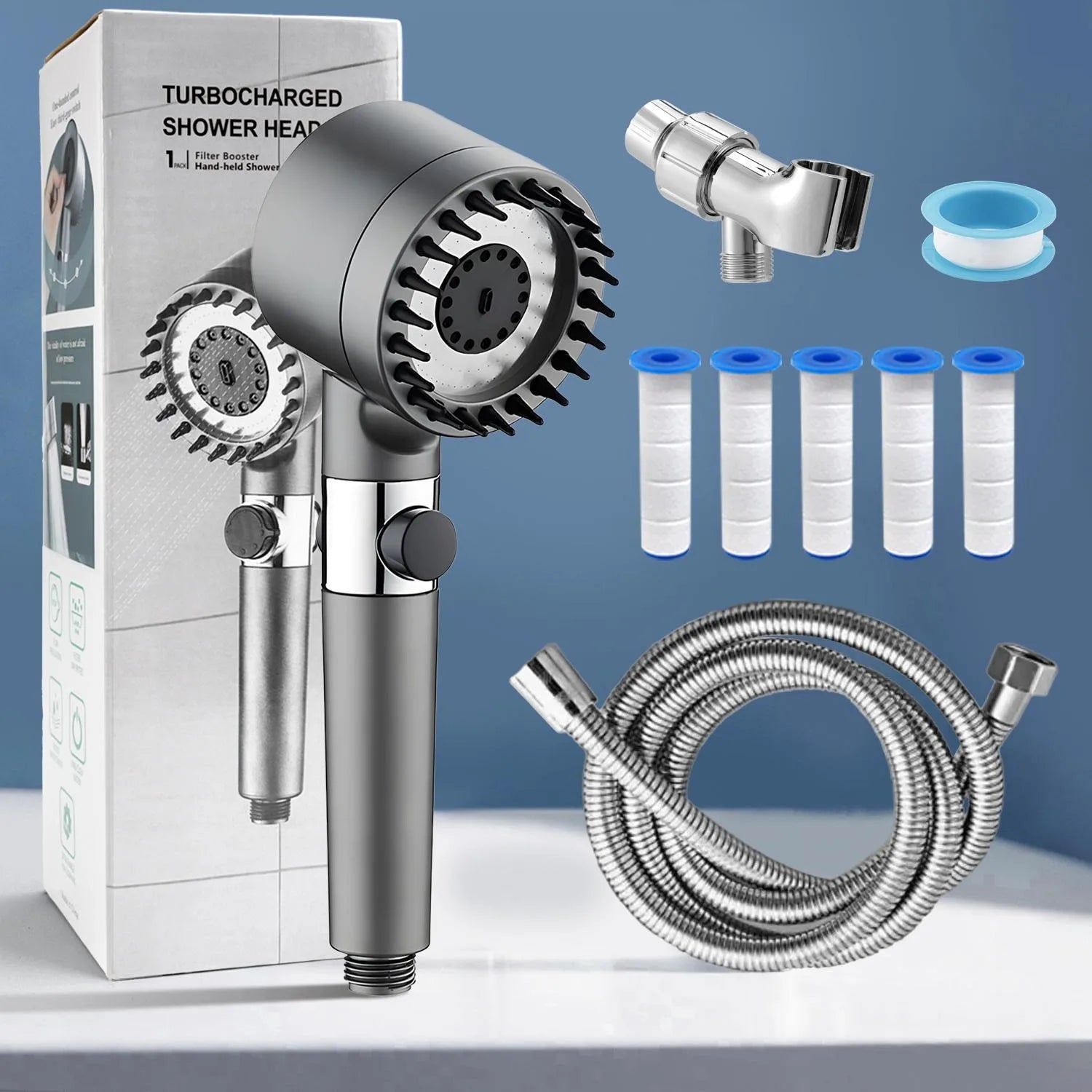 High-Pressure Filtered Shower Head with Handheld, 3 Spray Modes and 1.5 M Hose for Hard Water