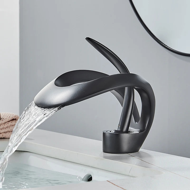 Waterfall Basin Faucet Single Handle Solid Brass
