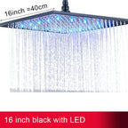 12 or 16 Inch Rainfall Shower Head with LED Color-Change Light, Solid Brass Square