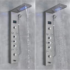 Shower Panel Column with Rainfall, Waterfall, Bidet Sprayer and LED Display, Matte Black and Gold