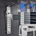 Shower Panel Column with Rainfall, Waterfall, Bidet Sprayer and LED Display, Matte Black and Gold