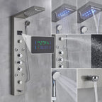 Shower Panel Column with Rainfall, Waterfall, Bidet Sprayer and LED Display, Matte Black and Gold