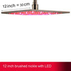 12 or 16 Inch Rainfall Shower Head with LED Color-Change Light, Solid Brass Square