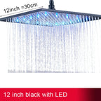 12 or 16 Inch Rainfall Shower Head with LED Color-Change Light, Solid Brass Square