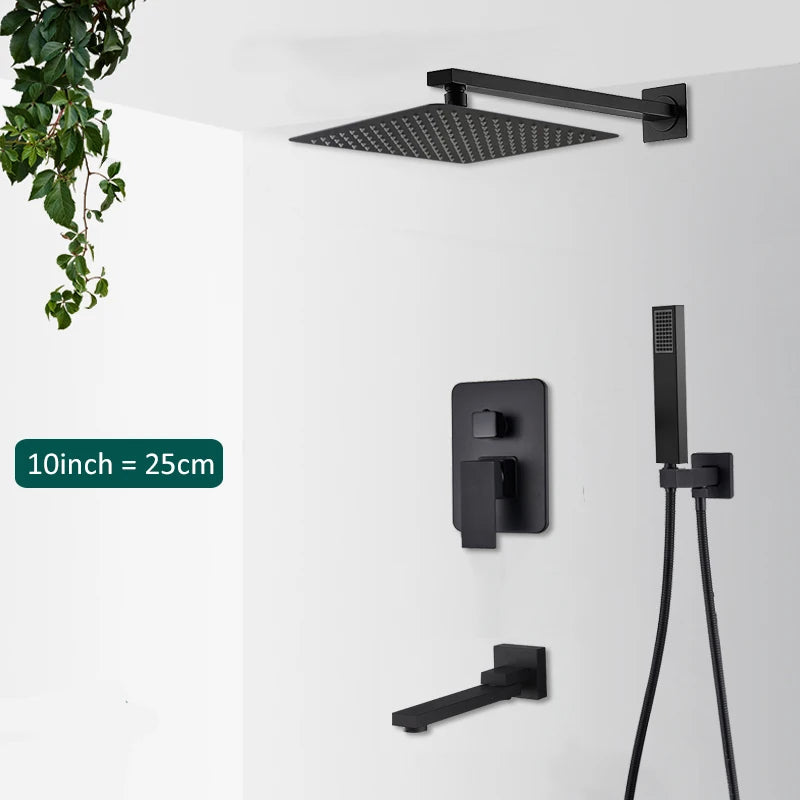 Concealed Rain and Waterfall Shower System with Tub Spout