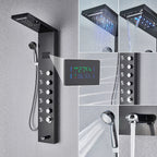 Shower Panel Column with Rainfall, Waterfall, Bidet Sprayer and LED Display, Matte Black and Gold