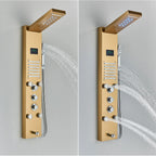 Shower Panel Column with Rainfall, Waterfall, Bidet Sprayer and LED Display, Matte Black and Gold