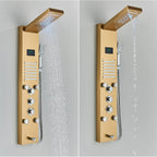 Shower Panel Column with Rainfall, Waterfall, Bidet Sprayer and LED Display, Matte Black and Gold