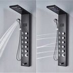 Shower Panel Column with Rainfall, Waterfall, Bidet Sprayer and LED Display, Matte Black and Gold