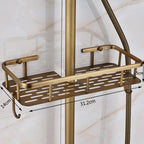 Antique Brass Shower Column with Shelf, Rainfall Head, Hot and Cold Mixer and Handheld