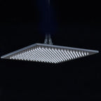 12 or 16 Inch Rainfall Shower Head with LED Color-Change Light, Solid Brass Square