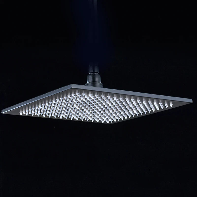 12 or 16 Inch Rainfall Shower Head with LED Color-Change Light, Solid Brass Square