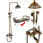 Antique Brass Shower Column with Shelf, Rainfall Head, Hot and Cold Mixer and Handheld