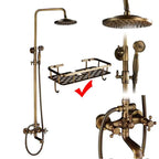 Antique Brass Shower Column with Shelf, Rainfall Head, Hot and Cold Mixer and Handheld