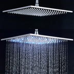 12 or 16 Inch Rainfall Shower Head with LED Color-Change Light, Solid Brass Square