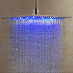 12 or 16 Inch Rainfall Shower Head with LED Color-Change Light, Solid Brass Square