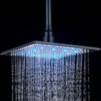 12 or 16 Inch Rainfall Shower Head with LED Color-Change Light, Solid Brass Square