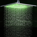 12 or 16 Inch Rainfall Shower Head with LED Color-Change Light, Solid Brass Square