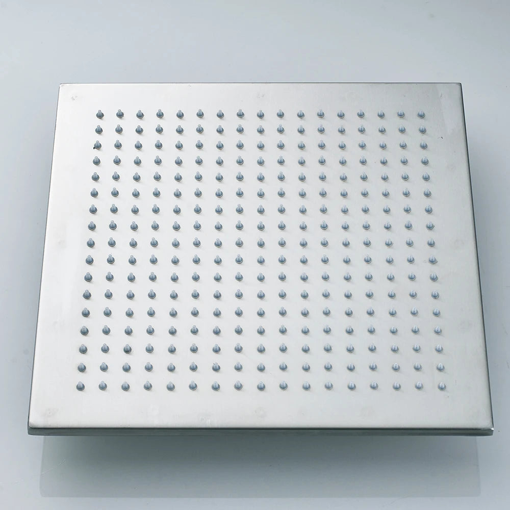 12 or 16 Inch Rainfall Shower Head with LED Color-Change Light, Solid Brass Square