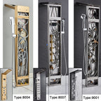 Shower Panel Column with Rainfall, Waterfall, Bidet Sprayer and LED Display, Matte Black and Gold