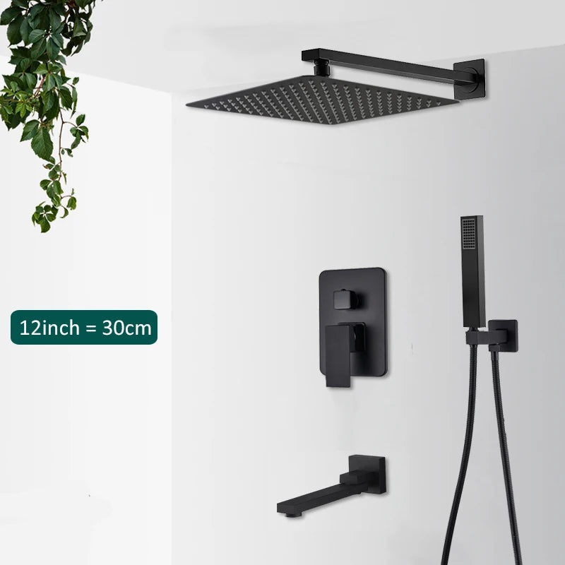 Concealed Rain and Waterfall Shower System with Tub Spout