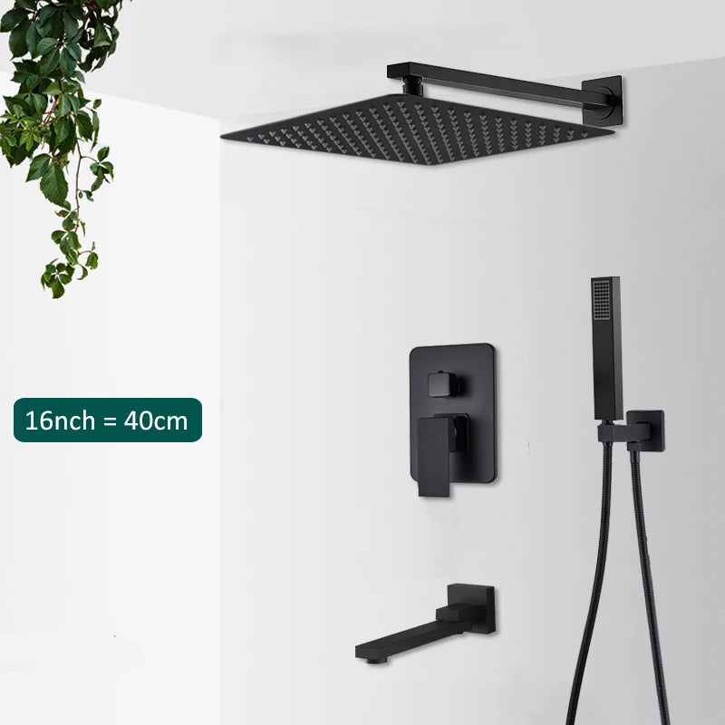 Concealed Rain and Waterfall Shower System with Tub Spout