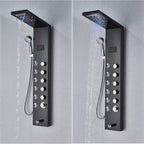 Shower Panel Column with Rainfall, Waterfall, Bidet Sprayer and LED Display, Matte Black and Gold