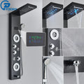Shower Panel Column with Rainfall, Waterfall, Bidet Sprayer and LED Display, Matte Black and Gold