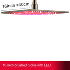 12 or 16 Inch Rainfall Shower Head with LED Color-Change Light, Solid Brass Square