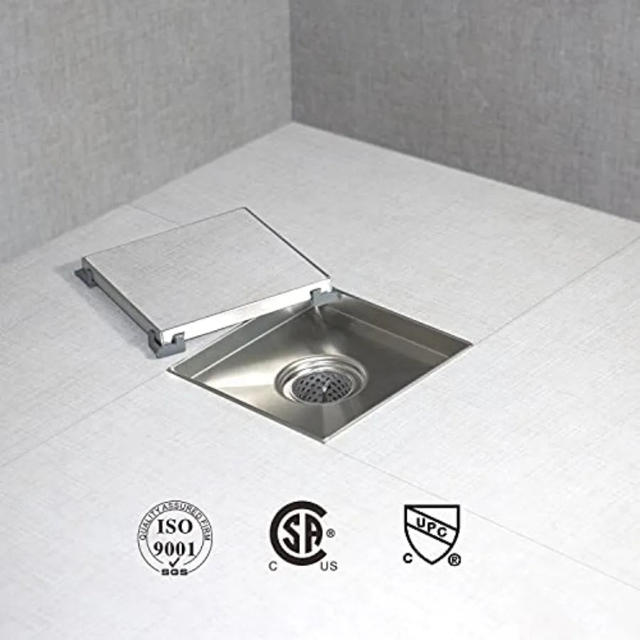 6 Inch Square Shower Drain with Tile Insert Stealth Cover, Stainless Steel