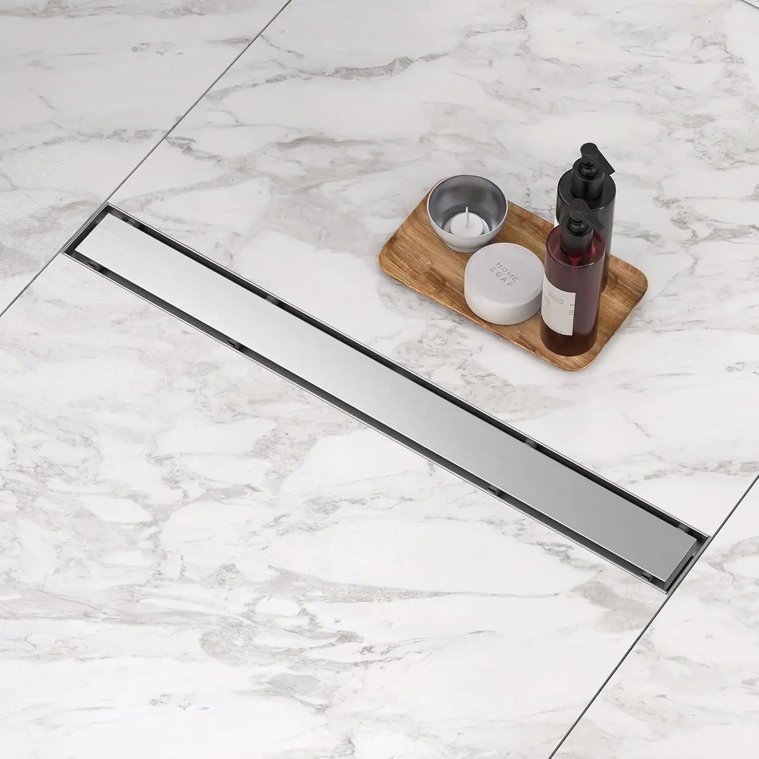 30 Inch Linear Shower Drain, Stainless Steel with Reversible Cover and Hair Strainer