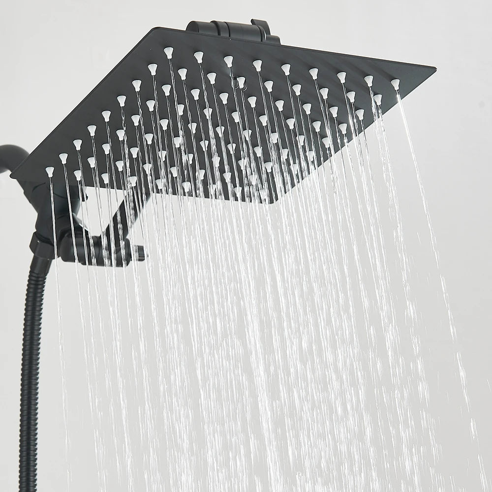 Rain Shower Head Combo 8–12 Inch with Adjustable Extension Arm and 3-Way Handheld Spray