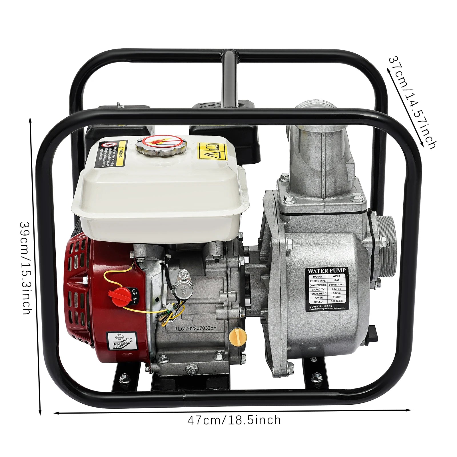 7.5 HP 4-Stroke Gasoline Water Transfer Pump, 1.18 In Suction for Farm Irrigation and Drainage
