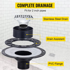 Adjustable Watertight Shower Curb 38x60 in with PVC Flange and Steel Drain Cover