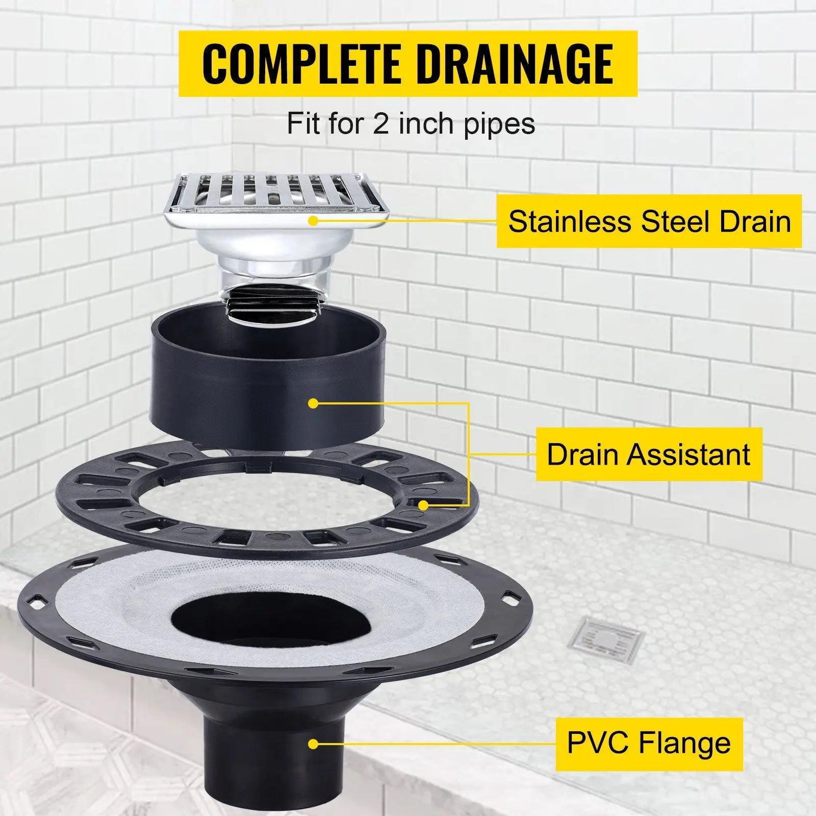 Adjustable Watertight Shower Curb 38x60 in with PVC Flange and Steel Drain Cover