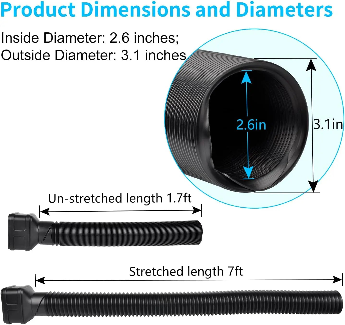 Flexible Gutter Downspout Extension 7 Ft, Black 2-Pack for 2x3 and 3x4 Downspouts