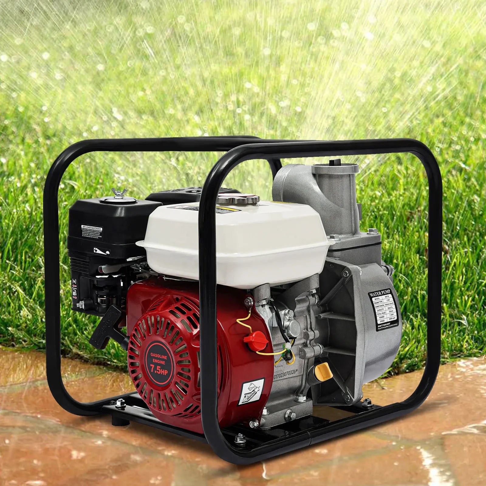 7.5 HP 4-Stroke Gasoline Water Transfer Pump, 1.18 In Suction for Farm Irrigation and Drainage