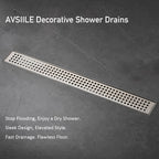 24 Inch Linear Shower Drain, Brushed Nickel Stainless Steel with Hair Catcher