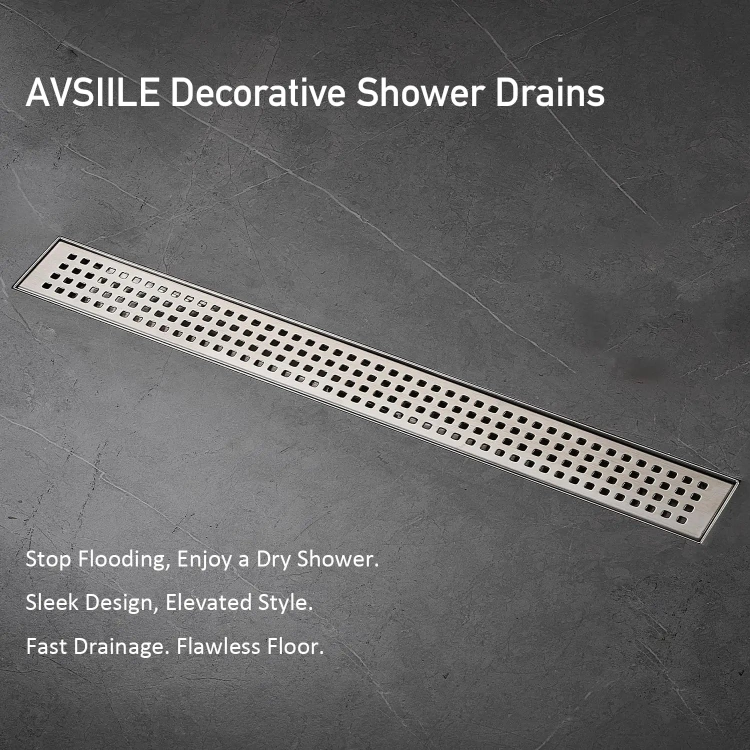 24 Inch Linear Shower Drain, Brushed Nickel Stainless Steel with Hair Catcher
