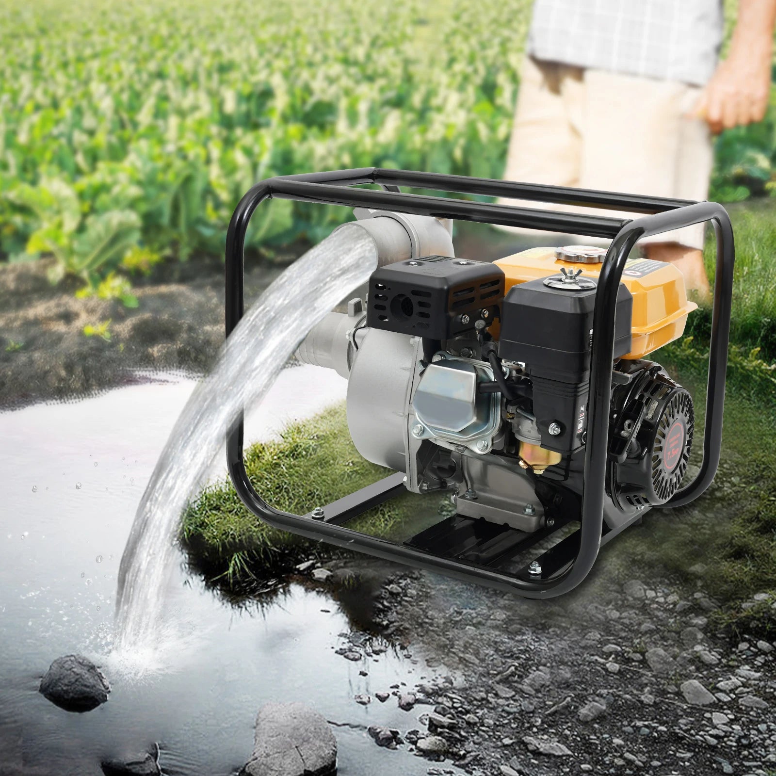 7.5 HP 4-Stroke Gasoline Water Pump, 3 Inch Inlet and Outlet for Irrigation and Drainage