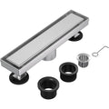 12 Inch Linear Shower Drain with Reversible Flat and Tile Insert Cover, Stainless Steel