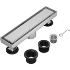 12 Inch Linear Shower Drain with Reversible Flat and Tile Insert Cover, Stainless Steel