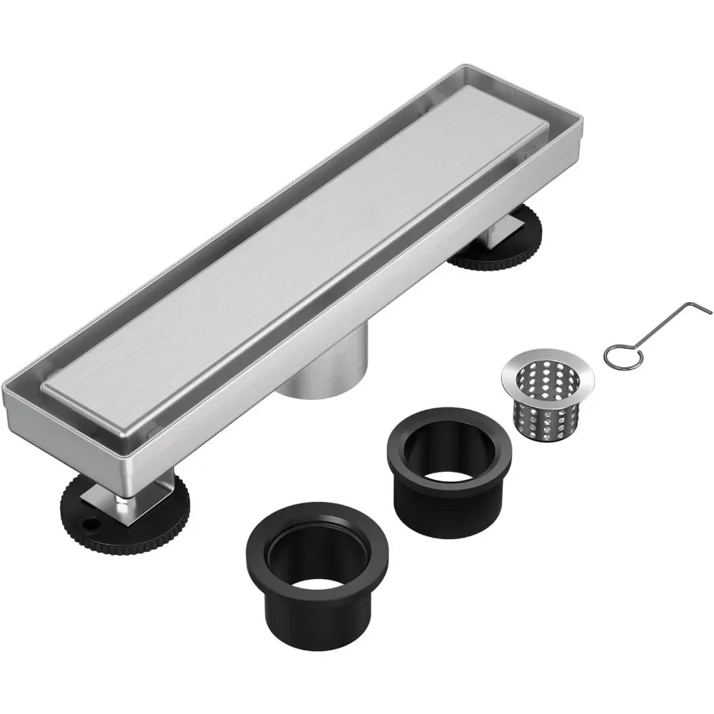 12 Inch Linear Shower Drain with Reversible Flat and Tile Insert Cover, Stainless Steel