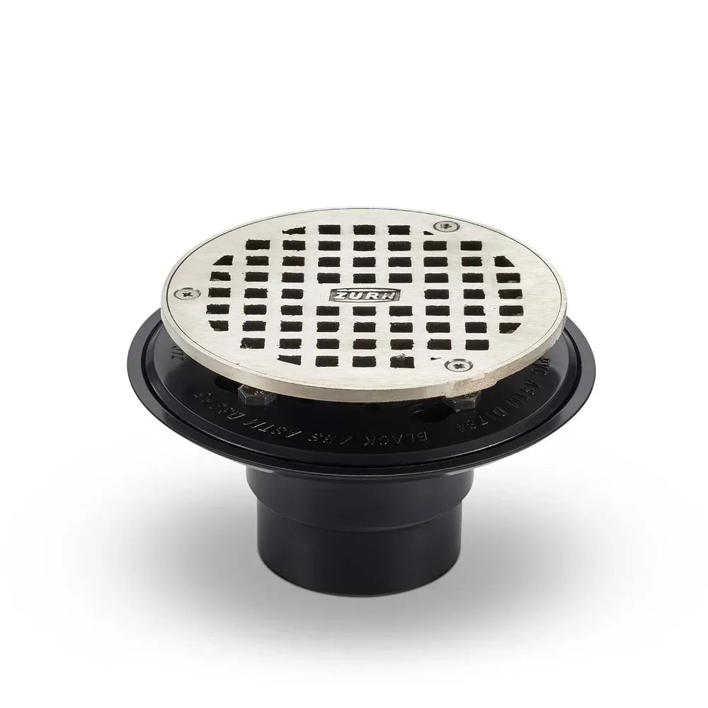5 Inch Round Shower Drain, Adjustable ABS Body with Nickel Head Assembly and 2 Inch Outlet